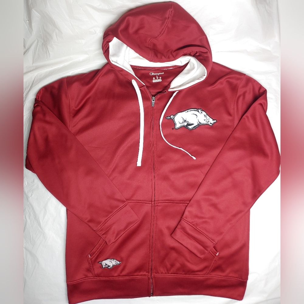 Champion Arkansas Razorbacks Full Zip  Red Hoodie with Stitched Logo Size Large